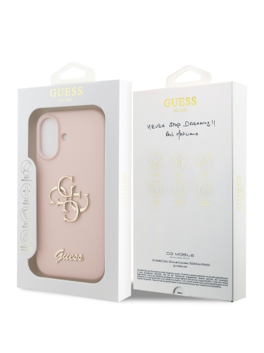 Guess для iPhone 17 чехол Liquid silicone 4G Big and Script metal logo Hard Pink