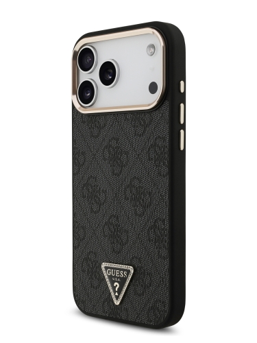 Guess для iPhone 17 Pro чехол PU 4G Triangle Diamond metal logo Gold camera Hard Black (MagSafe)