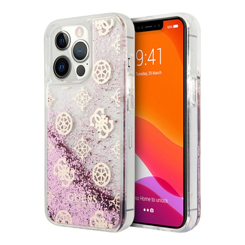 Чехол Guess Liquid Glitter Peony Hard для iPhone 13 Pro, розовый