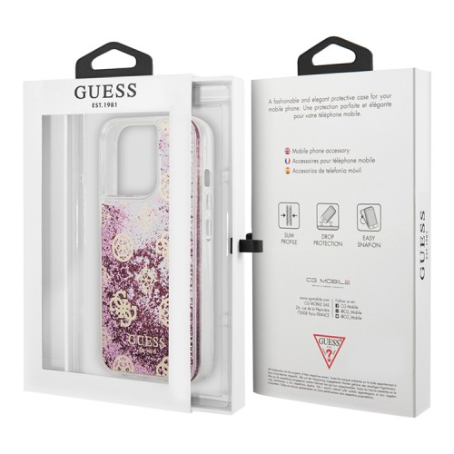 Чехол Guess Liquid Glitter Peony Hard для iPhone 13 Pro, розовый