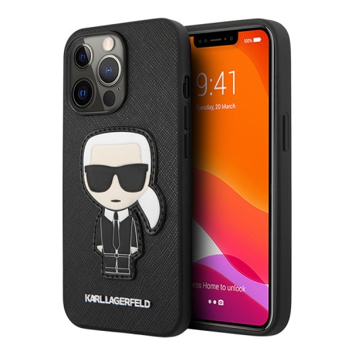 Чехол Karl Lagerfeld PU Saffiano Ikonik Patch (metal) Hard для iPhone 13 Pro, черный