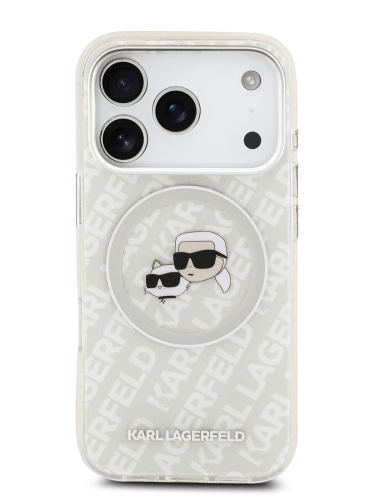 Karl Lagerfeld для iPhone 17 Pro чехол IML NFT Karl&Choup Head on logo Metal Cam Hard Grey (MagSafe)