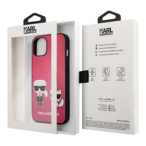 Чехол Lagerfeld PU Karl & Choupette Hard для iPhone 13 mini, фуксия