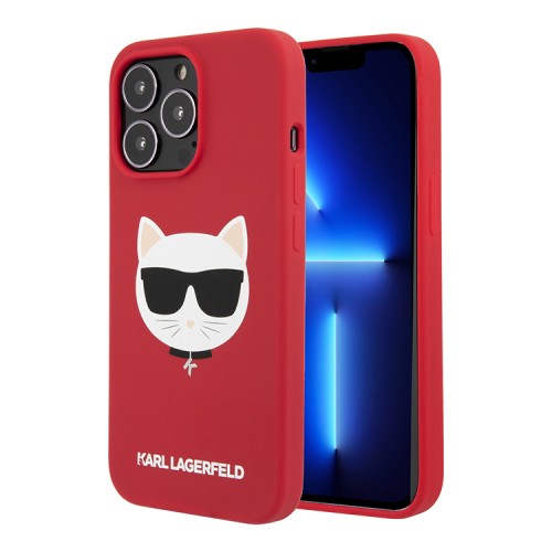 Чехол Lagerfeld Liquid silicone Choupette Hard для iPhone 13 Pro Max, красный (Magsafe)