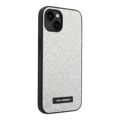 Чехол Lagerfeld Solid glitter Plaque logo Hard для iPhone 14 Plus, серебристый