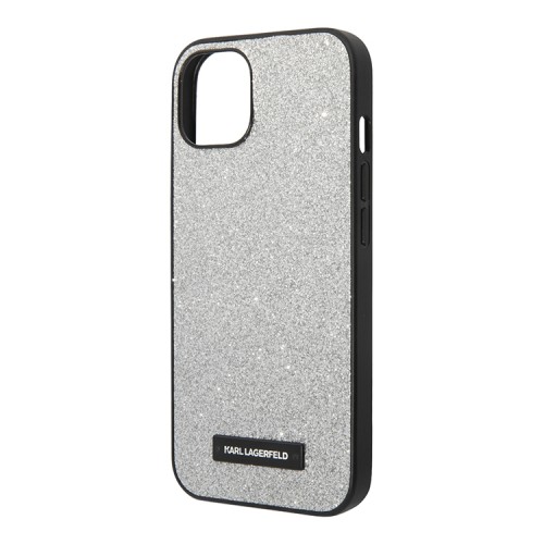 Чехол Lagerfeld Solid glitter Plaque logo Hard для iPhone 14 Plus, серебристый