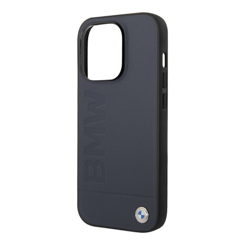 Кожаный чехол BMW Signature Logo imprint Hard для iPhone 14 Pro, синий (MagSafe)