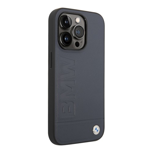 Кожаный чехол BMW Signature Logo imprint Hard для iPhone 14 Pro, синий (MagSafe)