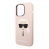 Чехол Lagerfeld Liquid silicone Karl's Head для iPhone 14 Pro, розовый (MagSafe)