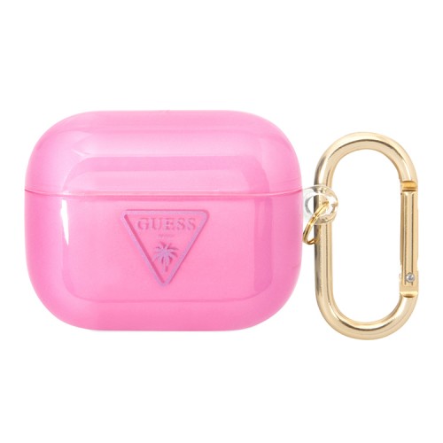 Чехол Guess Translucent Palm Tree с карабином для Airpods Pro, розовый