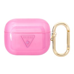 Чехол Guess Translucent Palm Tree с карабином для Airpods Pro, розовый