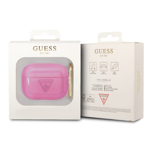 Чехол Guess Translucent Palm Tree с карабином для Airpods Pro, розовый