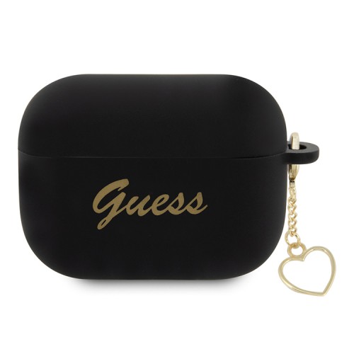 Чехол Guess Silicone case Script logo with Heart charm для Airpods Pro 2, черный