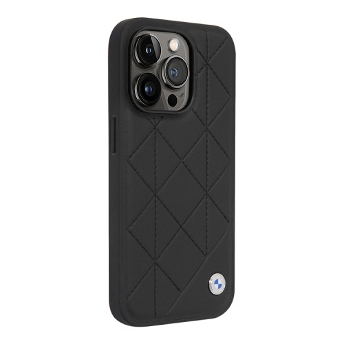 Кожаный чехол BMW Signature Quilted pattern Hard для iPhone 14 Pro Max, черный