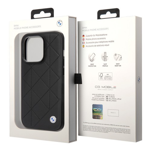 Кожаный чехол BMW Signature Quilted pattern Hard для iPhone 14 Pro Max, черный