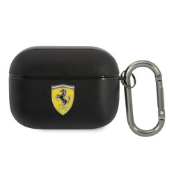 Чехол Ferrari On-Track Genuine leather with metal logo для AirPods Pro, черный