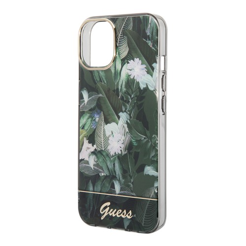Чехол Guess Jungle Electroplated camera Hard для iPhone 14, зеленый