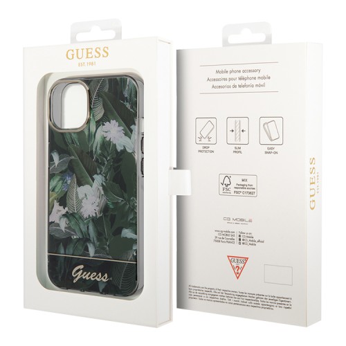 Чехол Guess Jungle Electroplated camera Hard для iPhone 14, зеленый