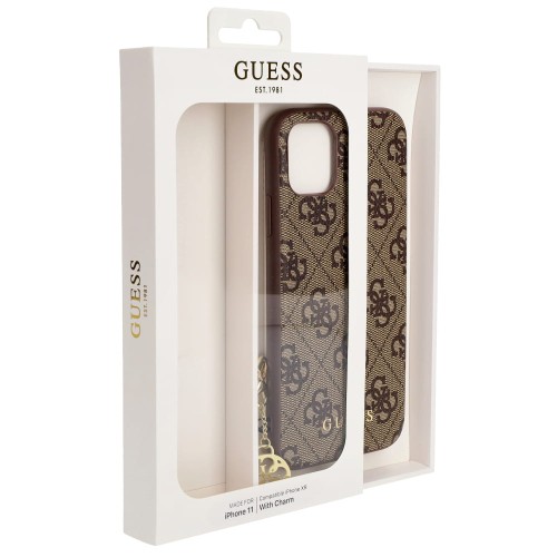 Чехол Guess 4G Charms collection Hard для iPhone 11, коричневый с подвеской