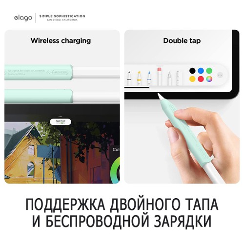 Чехол Elago Grip silicone holder для стилуса Apple Pencil 2, Dark Grey/Mint (2 шт)