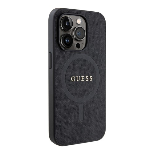 Guess для iPhone 15 Pro Max чехол PU Saffiano with metal logo Hard Black (MagSafe)
