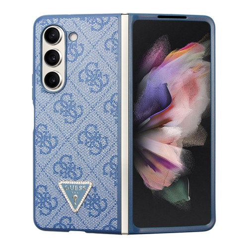 Guess для Galaxy Z Fold 5 чехол PU 4G Triangle Diamond metal logo Hard Blue