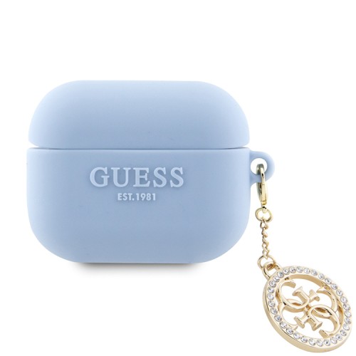 Guess для Airpods 3 чехол Liquid silicone 3D Logo with 4G Diamond charm Blue