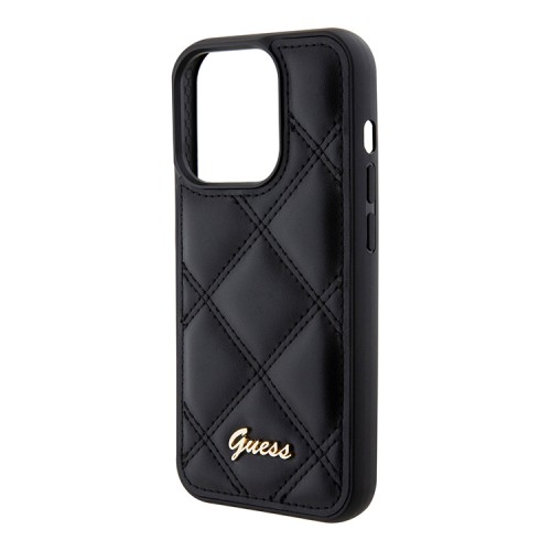 Guess для iPhone 15 Pro чехол PU Quilted with Script metal logo Hard Black