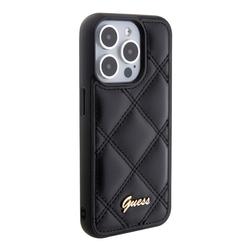 Guess для iPhone 15 Pro чехол PU Quilted with Script metal logo Hard Black