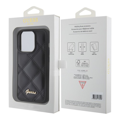 Guess для iPhone 15 Pro чехол PU Quilted with Script metal logo Hard Black