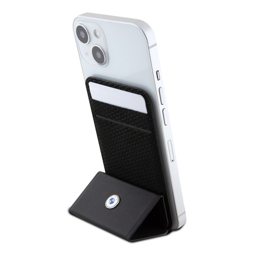 BMW магнитный бумажник-подставка Wallet MagSafe Cardslot Stand Signature Leather with metal logo Black