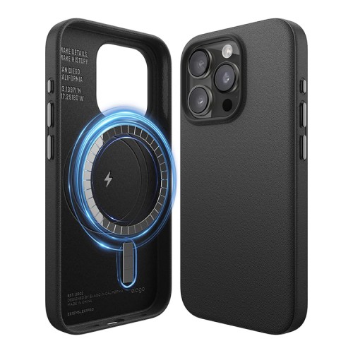 Elago для iPhone 15 Pro чехол PU Leather Black (MagSafe)