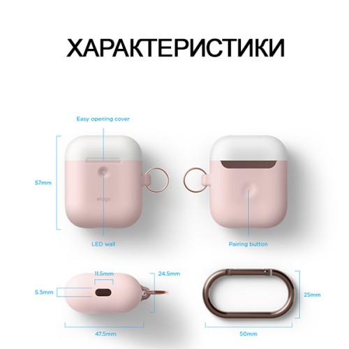 Чехол Elago Hang DUO для AirPods 2 (wireless), розовый с крышками White и Pastel Blue
