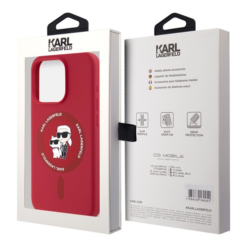 Karl Lagerfeld для iPhone 15 Pro Max чехол Liquid Silicone NFT Karl & Choupette Body Hard Red (MagSafe)