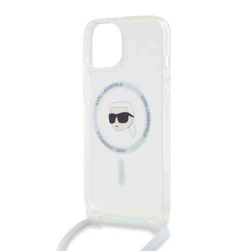 Karl Lagerfeld для iPhone 15 чехол Crossbody PC/TPU NFT Karl Head прозрачный (MagSafe) + Cord