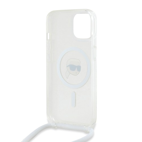 Karl Lagerfeld для iPhone 15 чехол Crossbody PC/TPU NFT Karl Head прозрачный (MagSafe) + Cord
