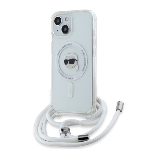 Karl Lagerfeld для iPhone 15 чехол Crossbody PC/TPU NFT Karl Head прозрачный (MagSafe) + Cord