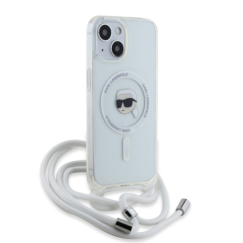 Karl Lagerfeld для iPhone 15 чехол Crossbody PC/TPU NFT Karl Head прозрачный (MagSafe) + Cord