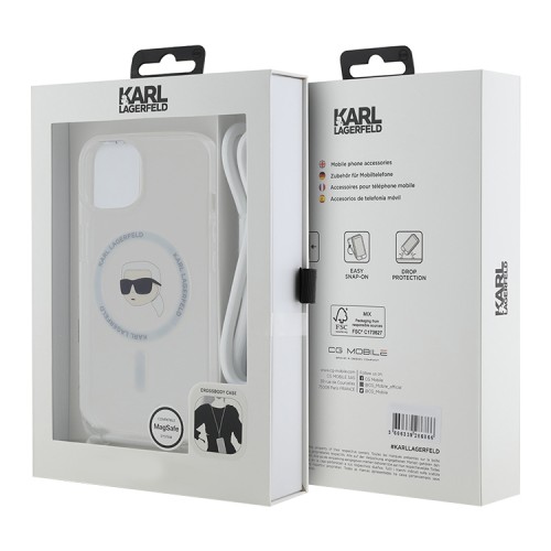 Karl Lagerfeld для iPhone 15 чехол Crossbody PC/TPU NFT Karl Head прозрачный (MagSafe) + Cord