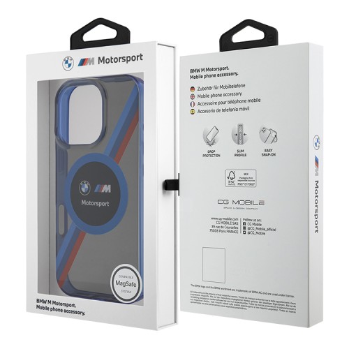 BMW для iPhone 16 Pro Max чехол Motorsport PC/TPU Circle&Tricolor, черный (MagSafe)