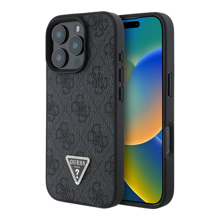 Guess для iPhone 16 Pro Max чехол PU кожа 4G Triangle Diamond logo Black