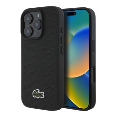 Lacoste для iPhone 16 Pro чехол PC/TPU&amp;PVC iconic Woven logo Black (MagSafe)