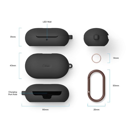 Силиконовый чехол Elago Hang case для Galaxy Buds|Buds+ с карабином, черный
