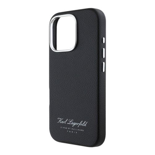 Karl Lagerfeld для iPhone 16 Pro Max чехол PU Full Wrapped Grained leather & Metal Camera Hard Black