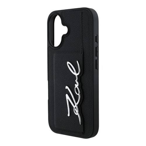 Karl Lagerfeld для iPhone 16 чехол Cardslot PU Grained leather Metal Signature Hard Black