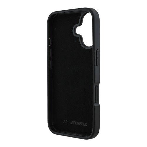 Karl Lagerfeld для iPhone 16 чехол Cardslot PU Grained leather Metal Signature Hard Black