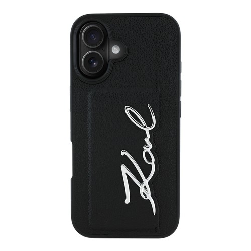 Karl Lagerfeld для iPhone 16 чехол Cardslot PU Grained leather Metal Signature Hard Black