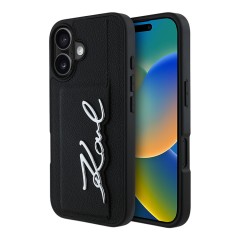 Karl Lagerfeld для iPhone 16 чехол Cardslot PU Grained leather Metal Signature Hard Black