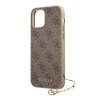 Guess кожаный чехол с узором 4G и подвеской Charms Hard для iPhone 12 Pro Max, коричневый