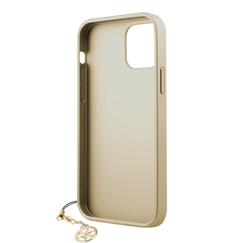 Guess кожаный чехол с узором 4G и подвеской Charms Hard для iPhone 12 Pro Max, коричневый